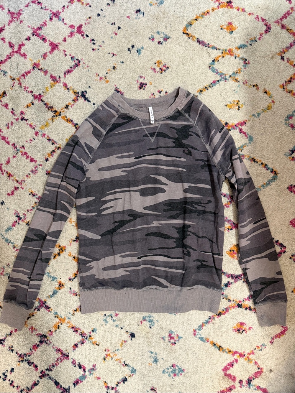 Women’s Gray Camo Crewneck Sweater - Lightweight Casual Pullover